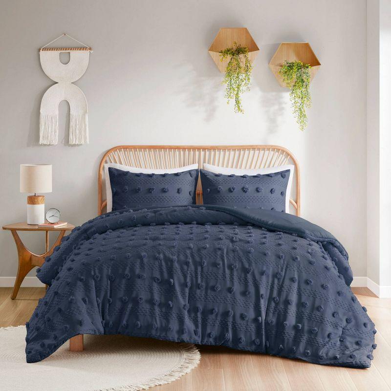 Navy Twin Down Alternative Microfiber Comforter Set with Pom Poms