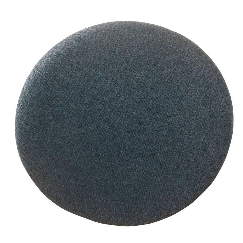 Modern Textured Navy Woven Fabric Large Round Storage Ottoman