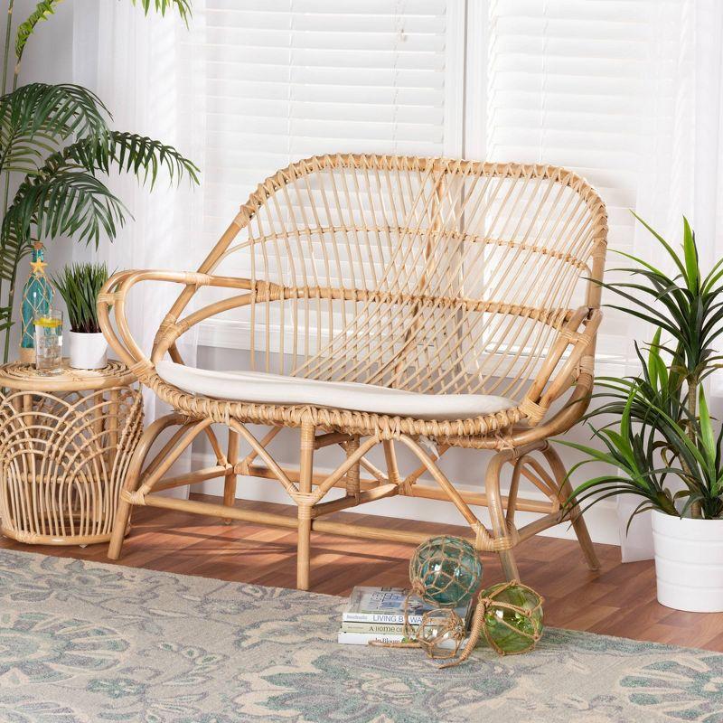 Jayden Fabric Upholstered and Rattan Loveseat White/Brown - bali & pari