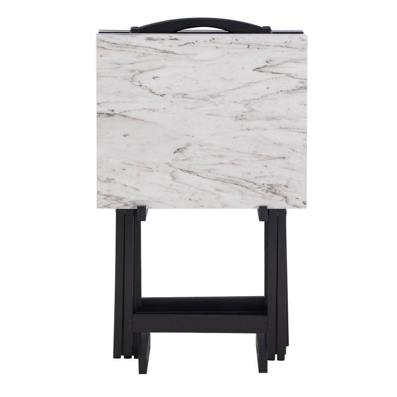 Talia 26.4" White and Black Faux Marble Tray Table Set