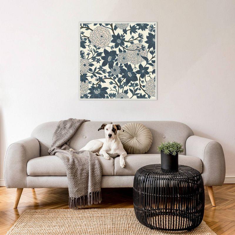 Puff Ball Vines Cream Abstract Canvas Wall Art with White Frame