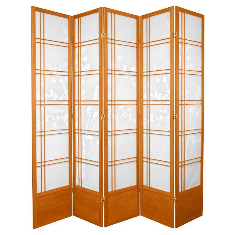 7 ft. Tall Bamboo Tree Shoji Screen - Honey (5 Panels): Oriental Furniture, Hardwood Frame, Metal Hardware