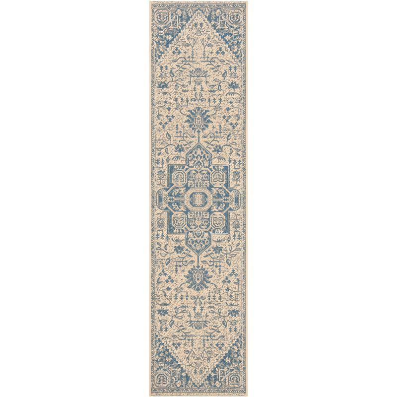 Blue and Creme Medallion Synthetic Indoor/Outdoor Runner Rug