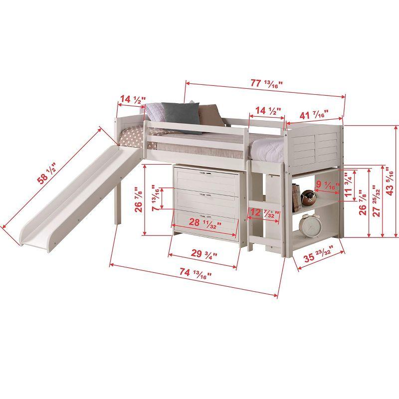 White Twin Pine Loft Bed with Slide and Storage