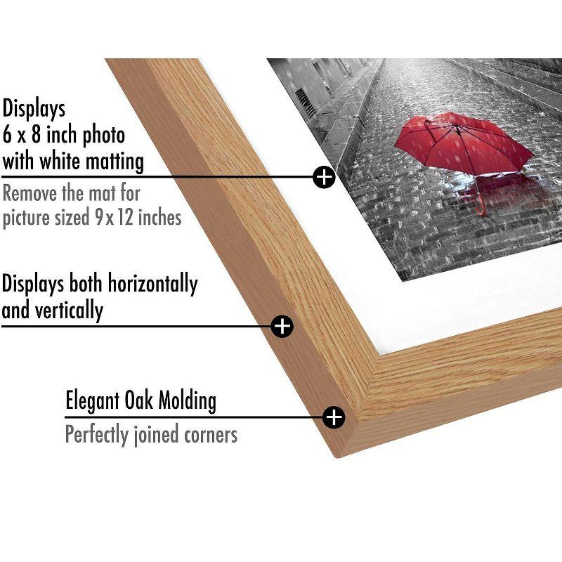 Americanflat 9x12 Picture Frame in Oak - Displays 6x8 With Mat and 9x12 Without Mat - Composite Wood with Shatter Resistant Glass