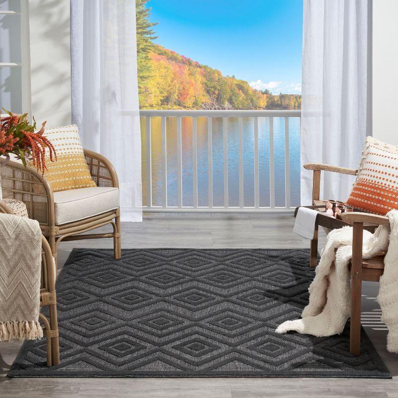 Nourison Versatile Diamond Geometric Flatweave Indoor Outdoor Area Rug Charcoal/Black 6' x 9'