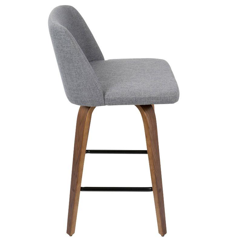 Walnut & Gray Mid-Century Modern Swivel Counter Stool, Set of 2