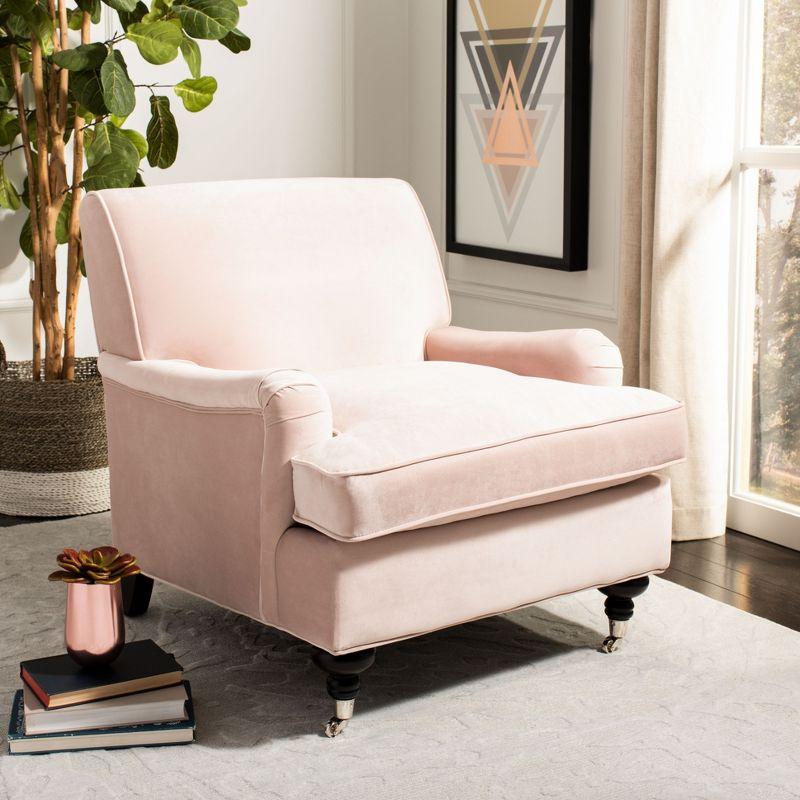 Blush Pink Velvet Contemporary Arm Chair with Espresso Birch Legs