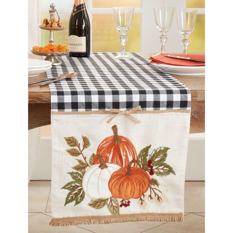 Saro Lifestyle Embroidered Pumpkins Design Plaid Table Runner, Black, 16" x 70"