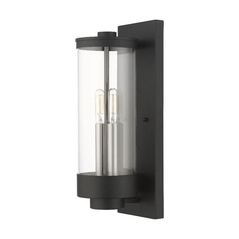 Hillcrest Textured Black Stainless Steel 2-Light Outdoor Wall Lantern