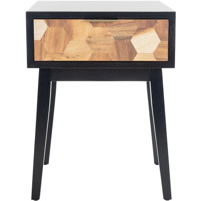 Round Black and Natural Wood Metal Accent Table with Storage