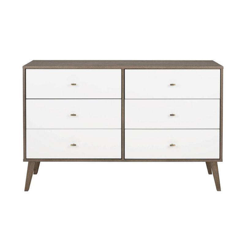 Milo Mid-Century Modern 6 Drawers Dresser Drifted Gray/White - Prepac