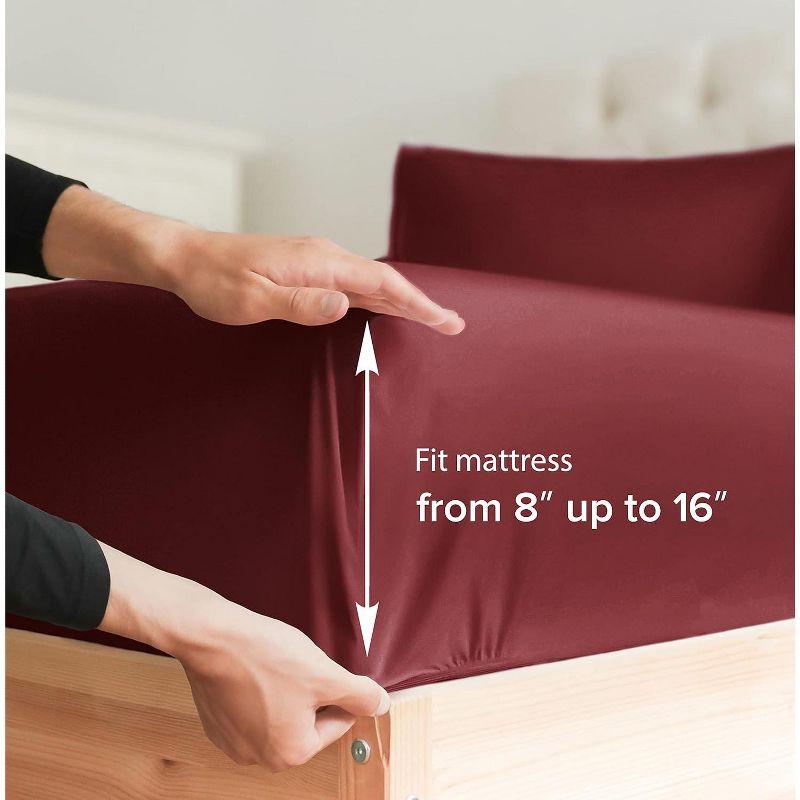 CGK Linens Microfiber Fitted Sheet 8" - 16" Deep Pocket  in Burgundy, Size Twin