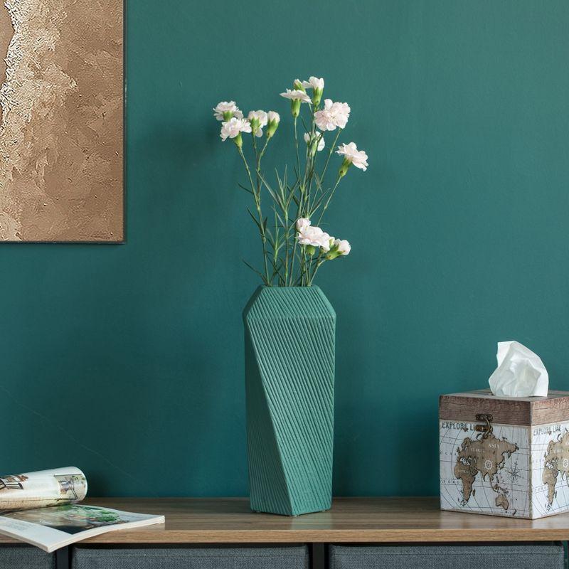Uniquewise 12" H Decorative Ceramic Square Twisted Centerpiece Table Vase Green, Large
