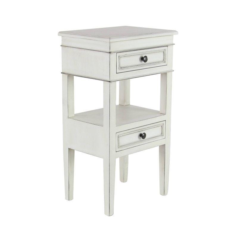 White Pine Traditional Side Table with Drawers and Shelf