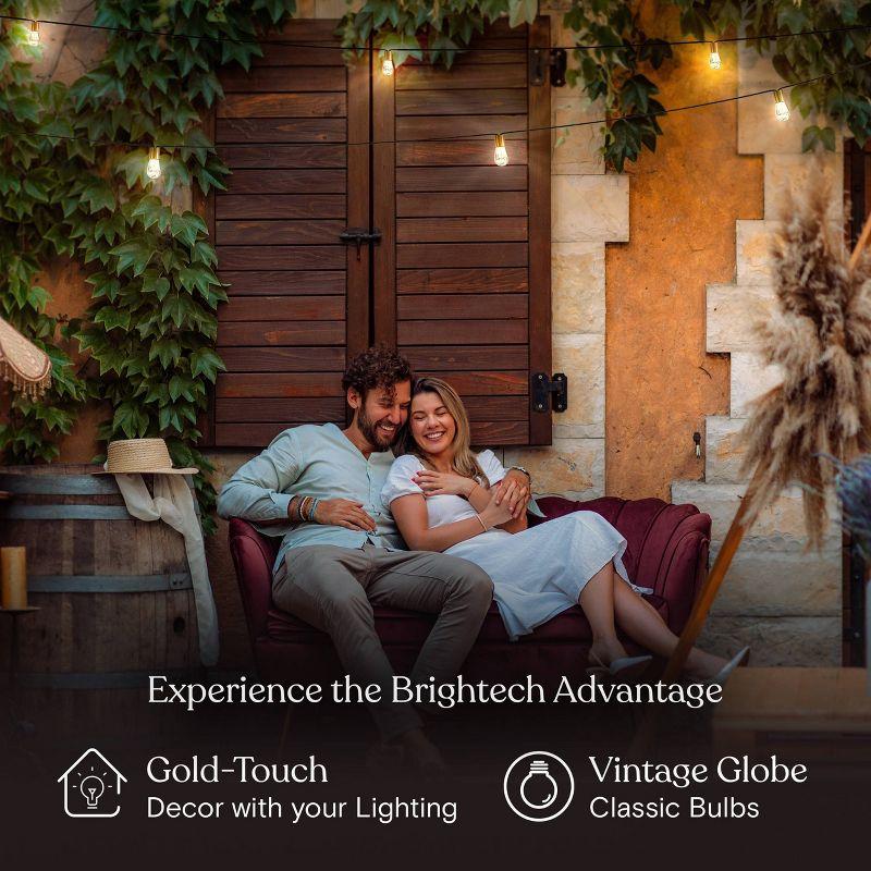 Brightech 12-Bulb LED Glow Antique Brass Solar 1W 2700K Outdoor String Lights Clear Bulb Black Wire