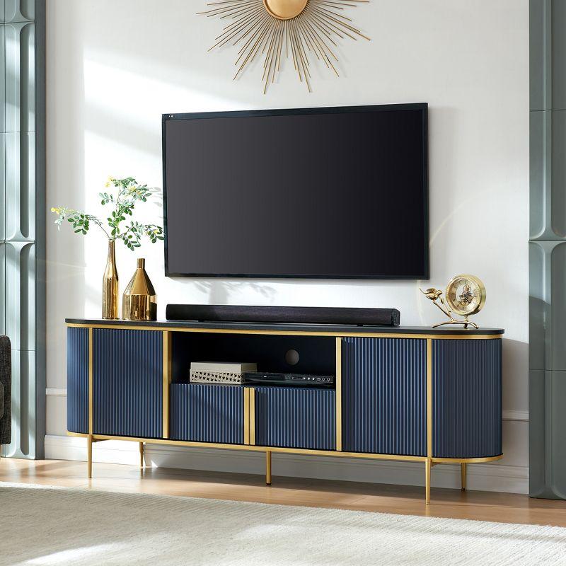SinCiDo 70" Luxury TV Stand w/Faux Marble Top, Modern TV Console for TVs Up to 80 inches, Navy Blue