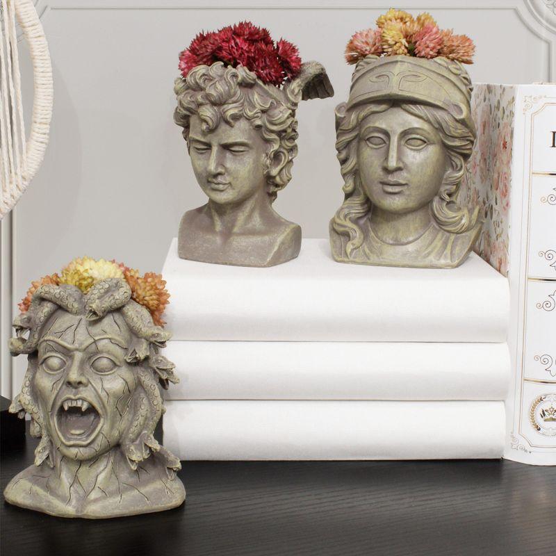 Darware Mini Resin Medusa / Athena / Perseus Planter, 3pc Set; Garden Decor Statue Flower Pot