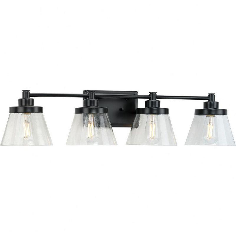 Progress Lighting, Hinton, 4-Light Bath Vanity, Matte Black, Clear Seeded Glass