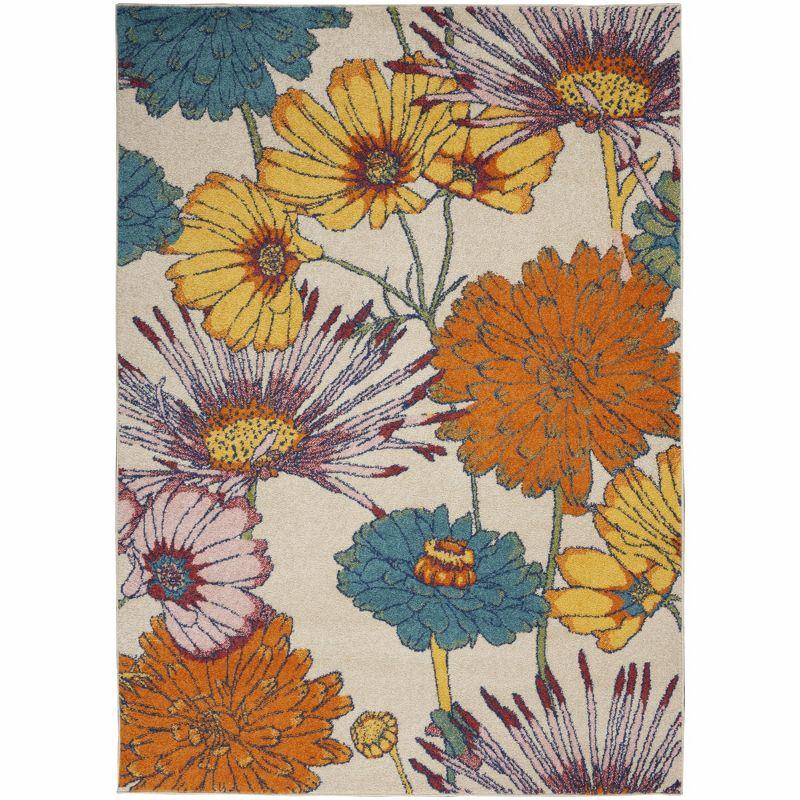 Ivory Multicolor Floral Bliss 4' x 6' Synthetic Area Rug