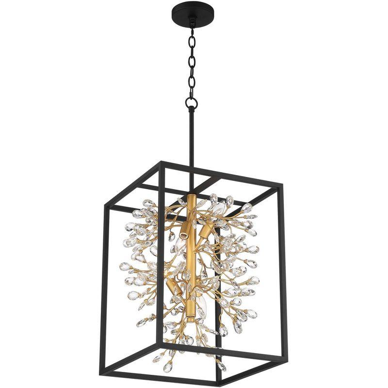 Possini Euro Design Carrine Black Gold Pendant Chandelier 15 1/4" Wide Modern Clear Crystal 4-Light Fixture for Dining Room House Foyer Kitchen Island