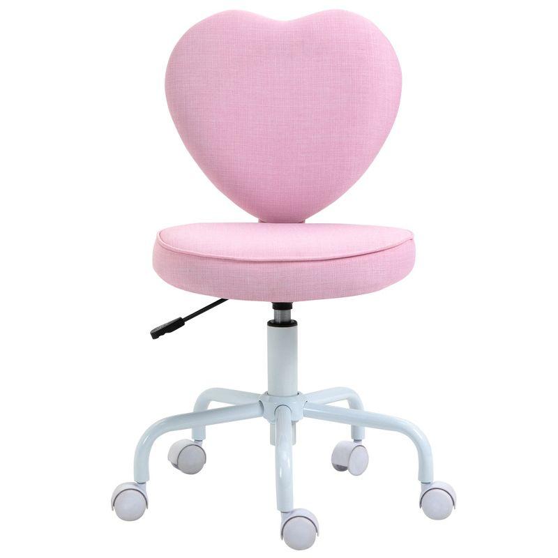 Pink Heart-Shaped Armless Swivel Office Chair with Adjustable Height