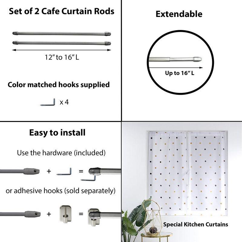 Evideco French Home Goods Adjustable Cafe Curtain Rods for Lightweight Voile Curtains - Easy Installation