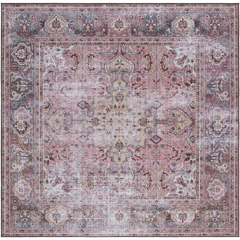 Tucson 6' x 6' Pink/Beige Synthetic Washable Area Rug