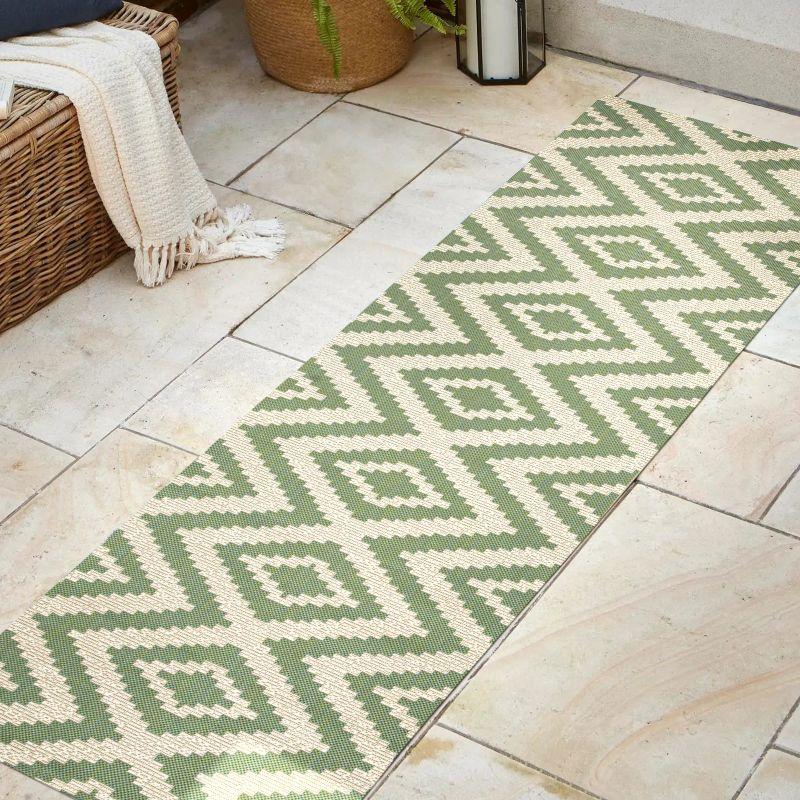 2'x10' Sintra Diamond  Indoor/Outdoor Runner Rug, Green/Cream - JONATHAN Y