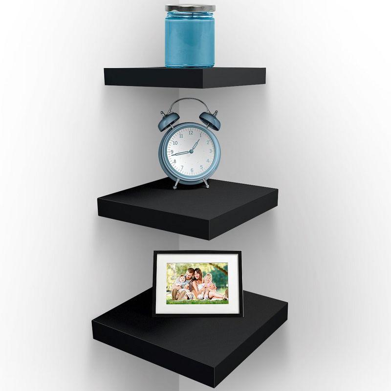 Sorbus Black Matte Floating Wood Cube Shelf