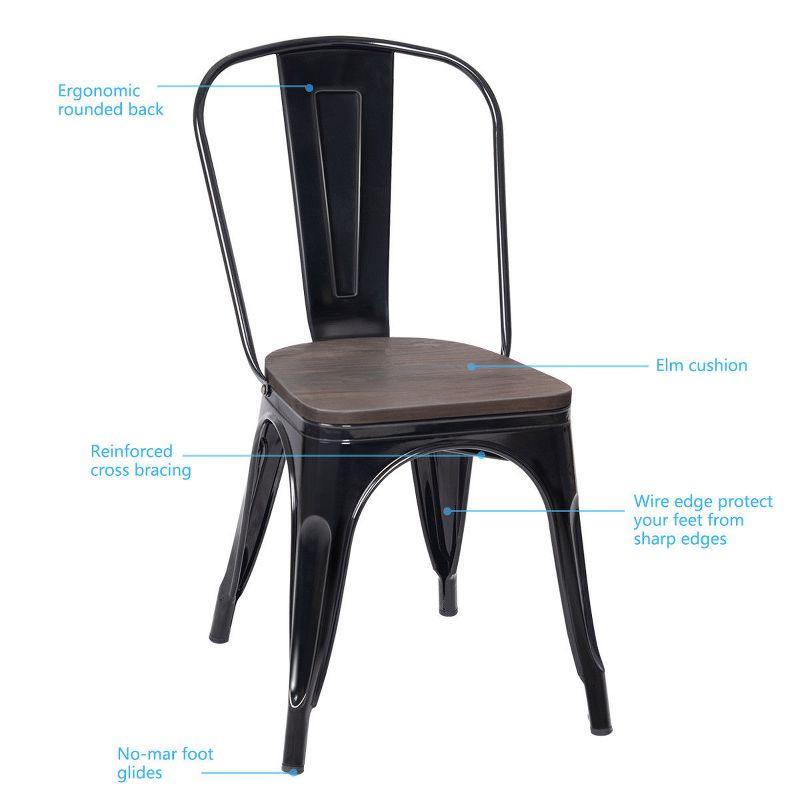 Costway Set of 4 Dining Side Chair Stackable Bistro Metal Wood Stool Black
