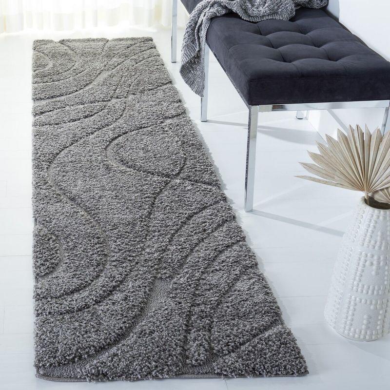 Gray Synthetic Shag Runner Rug, 2'3" x 9'