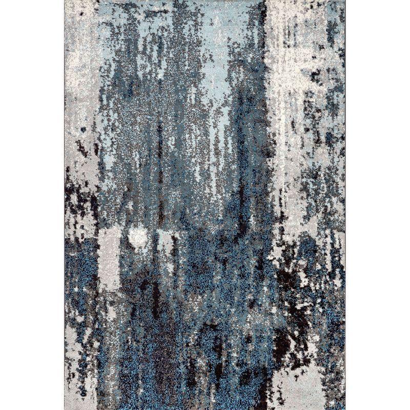 Blue Abstract Synthetic Easy Care Area Rug 6' 7" x 9'