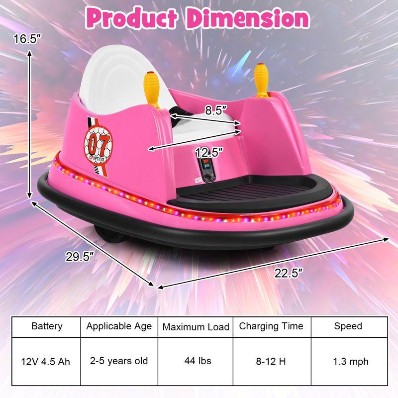 Pink 12V Kids Ride-On Bumper Car with LED Lights