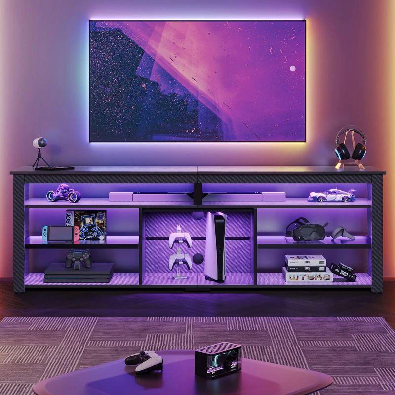 Bestier 70" Gaming Entertainment Center for TV up to 75" LED TV Stand for PS5 Tall TV Console with Shelves Black Marble