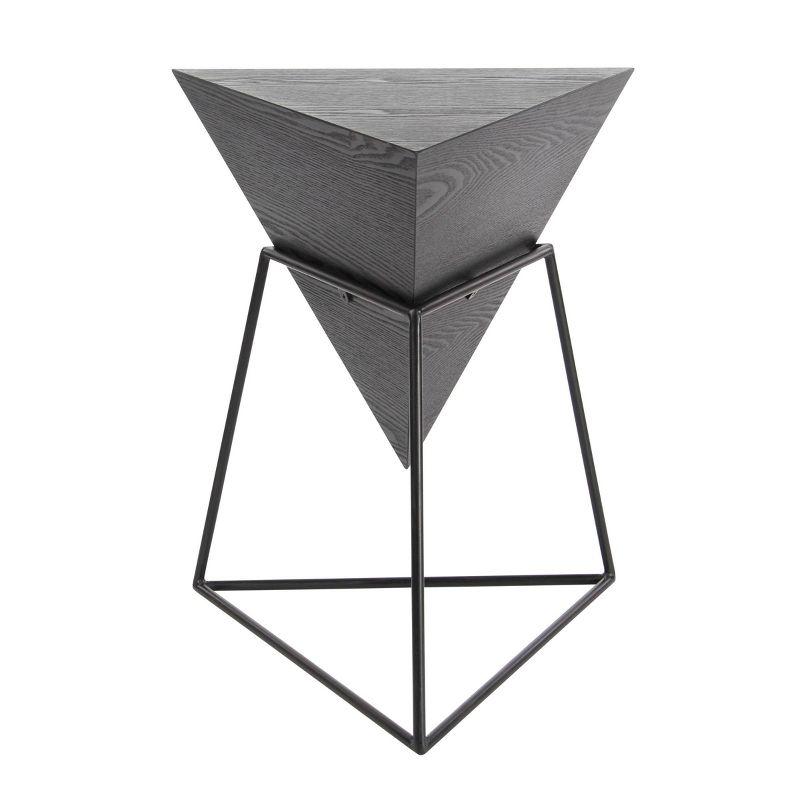 Modern Black Geometric Triangular Wood and Metal Accent Table