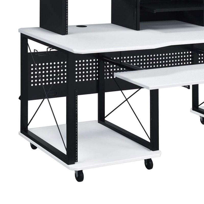 72" Megara Desks White and Black Finish - Acme Furniture: Metal Frame, Wood Surface, Open Storage Shelf