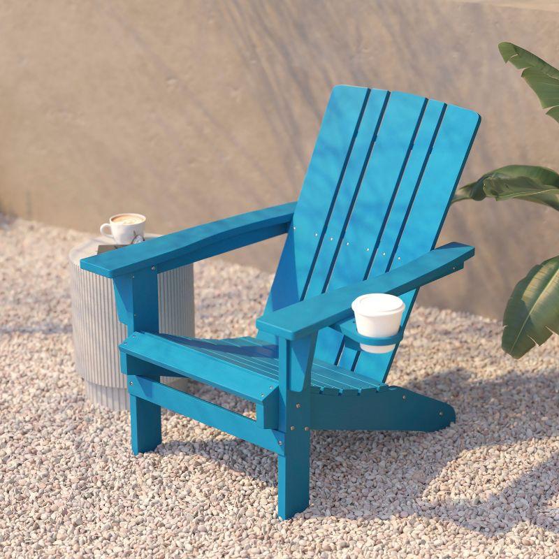 Flash Furniture Halifax Adirondack Chair with Cup Holder, Weather Resistant HDPE Adirondack Chair in Blue