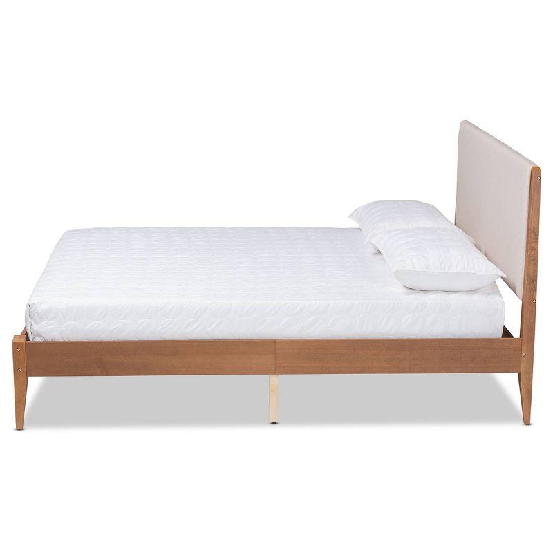Full Lenora Wood Platform Bed Walnut Brown/Beige - Baxton Studio: Upholstered Headboard, No Box Spring Required