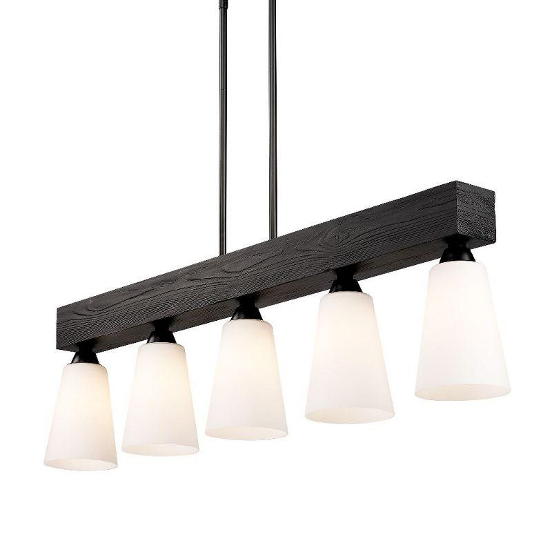 Matte Black Glass and Wood Linear Island Pendant Light