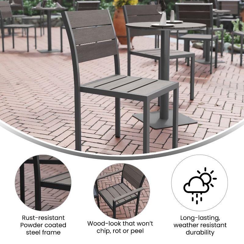 Flash Furniture Finch Commercial Grade Patio Chair with Arms, Stackable Side Chair with Faux Teak Poly Slats and Metal Frame