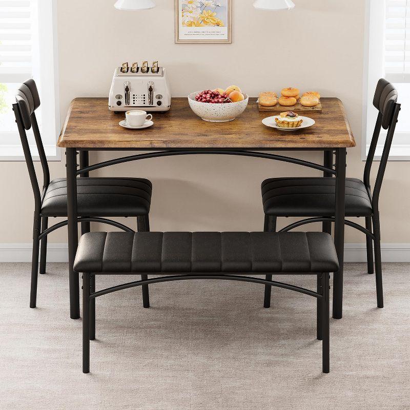 Garvee 4-Person Dining Set, Upholstered Chairs & Bench, Rectangular Kitchen Table Set for Small Space, Apartment, Home, Studio, Rustic Brown