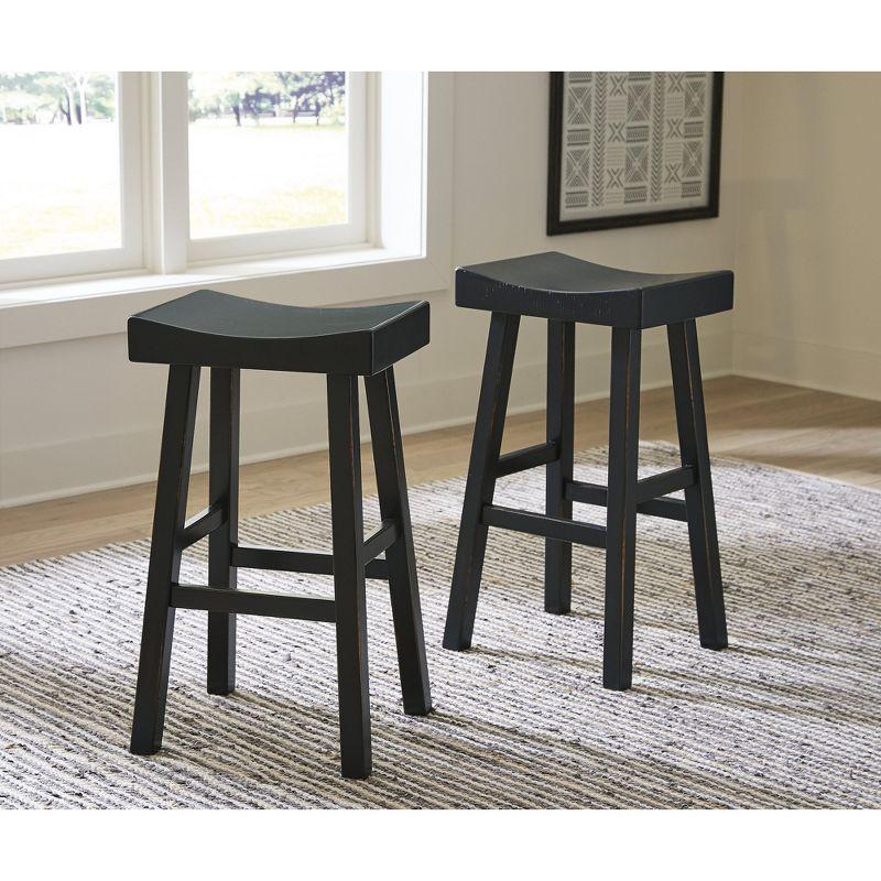 Black Wood Backless Saddle Barstools, Set of 2