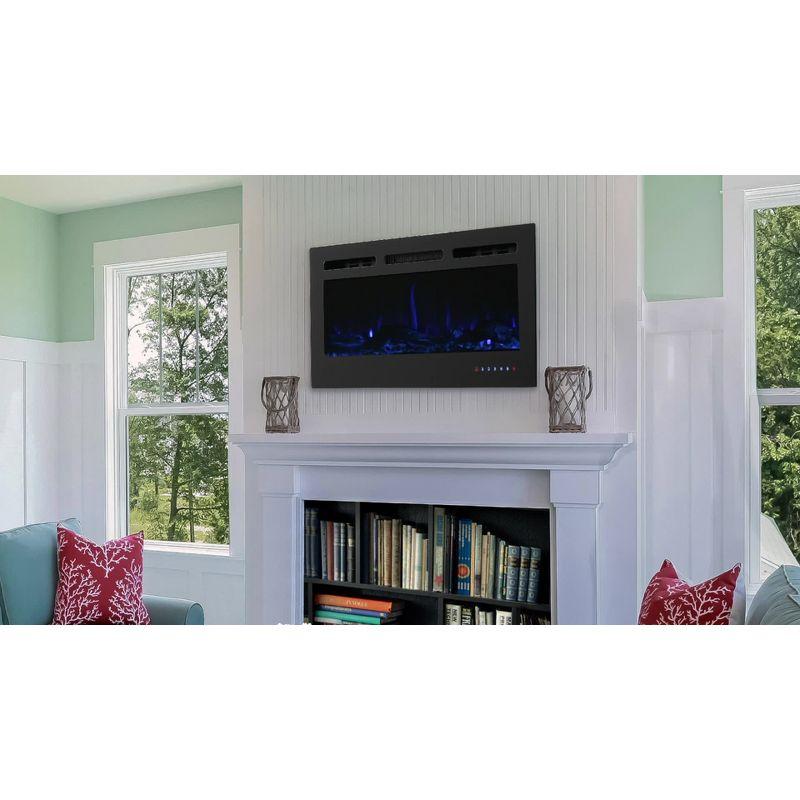 Sunnydaze 40-in Modern Flame Wall-Mounted or Recessed Indoor Electric Fireplace with LED Lights - Black Finish