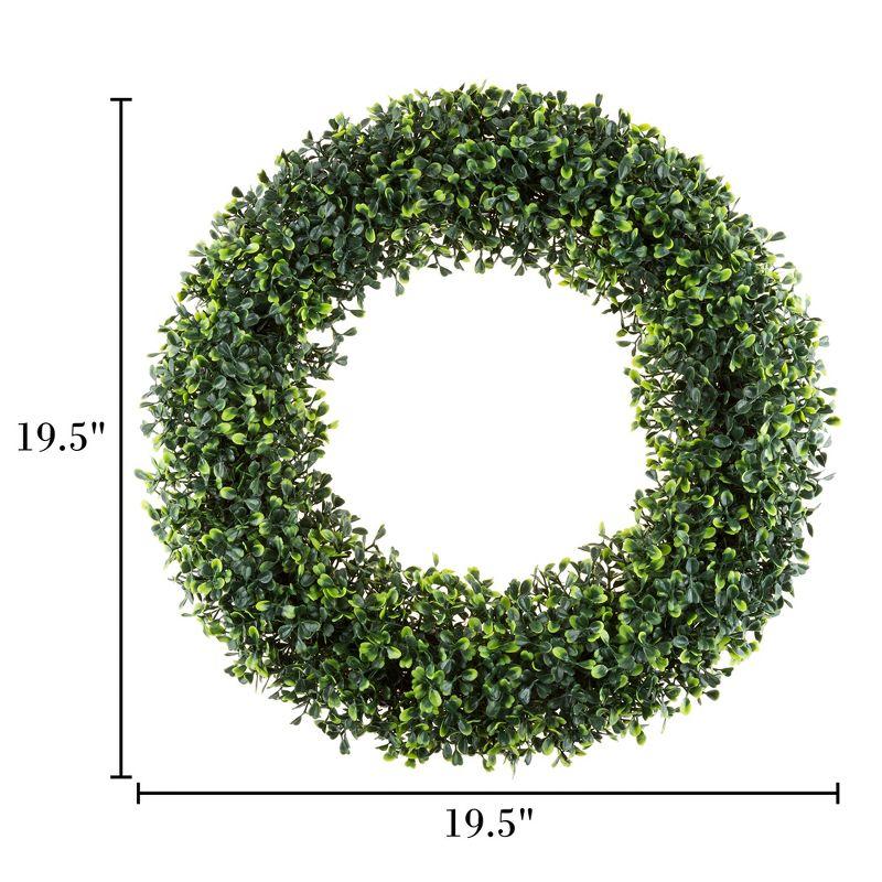 UV-Resistant 19-Inch Artificial Boxwood Wreath for Indoor/Outdoor Use