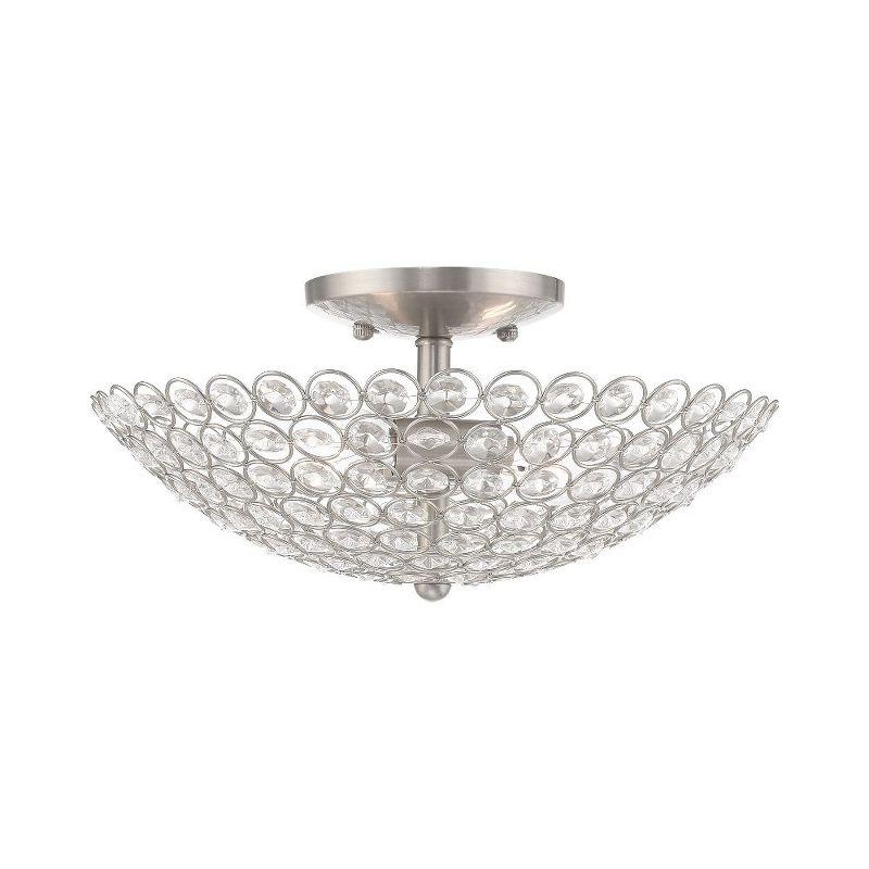 Cassandra Brushed Nickel Crystal 2-Light Semi-Flush Mount