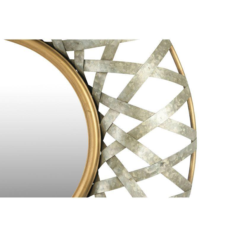 Round Metal Wall Mirror with Gold and Galvanized Finish - Storied Home: Iron Frame, No Assembly, Wall Mount