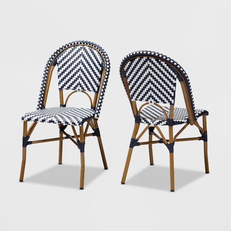 Set of 2 Celie Indoor and Outdoor Stackable Bistro Dining Chairs White/Blue - BaxtonStudio