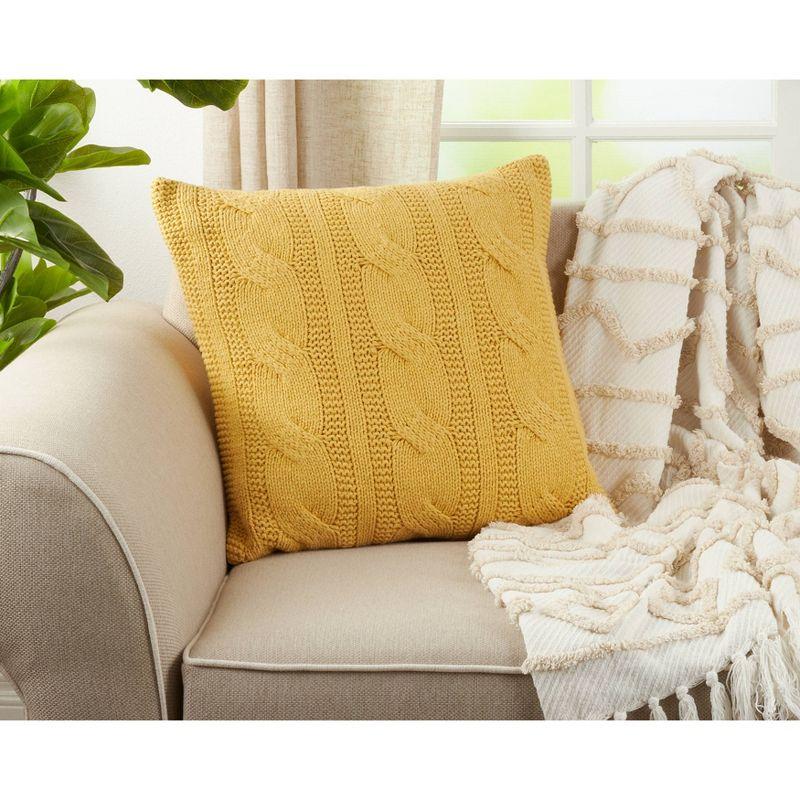 20"x20" Oversize Cable Knit Design Square Throw Pillow - Saro Lifestyle