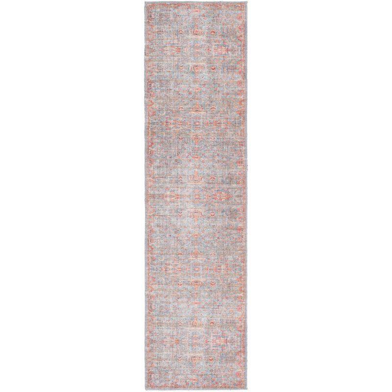 Nostalgia Blue and Pink Washable Flat Woven Runner Rug